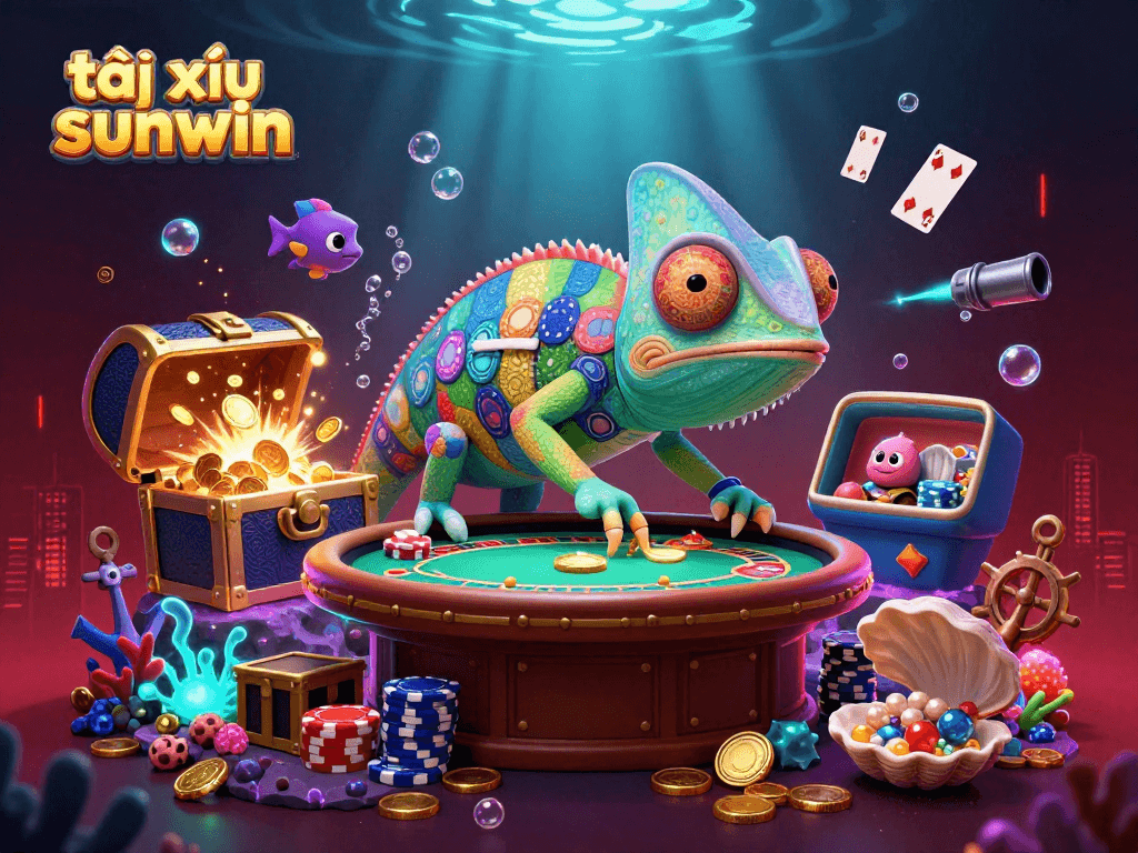 Engage in tài xỉu sunwin with a vibrant underwater casino scene filled with dynamic gaming elements.