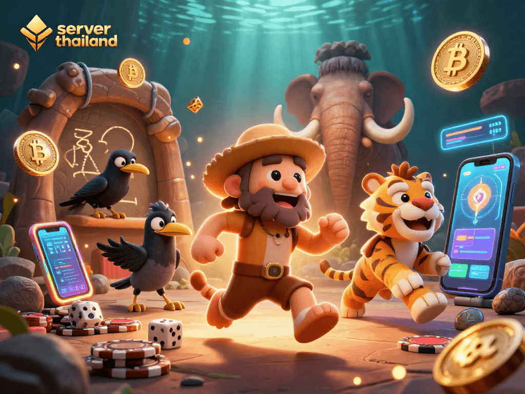 Play thrilling slots on server thailand with dinosaurs in a vibrant prehistoric casino.