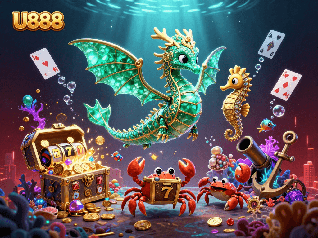 Experience the thrill of U888 with vibrant slots, treasure, and a magical sea dragon!