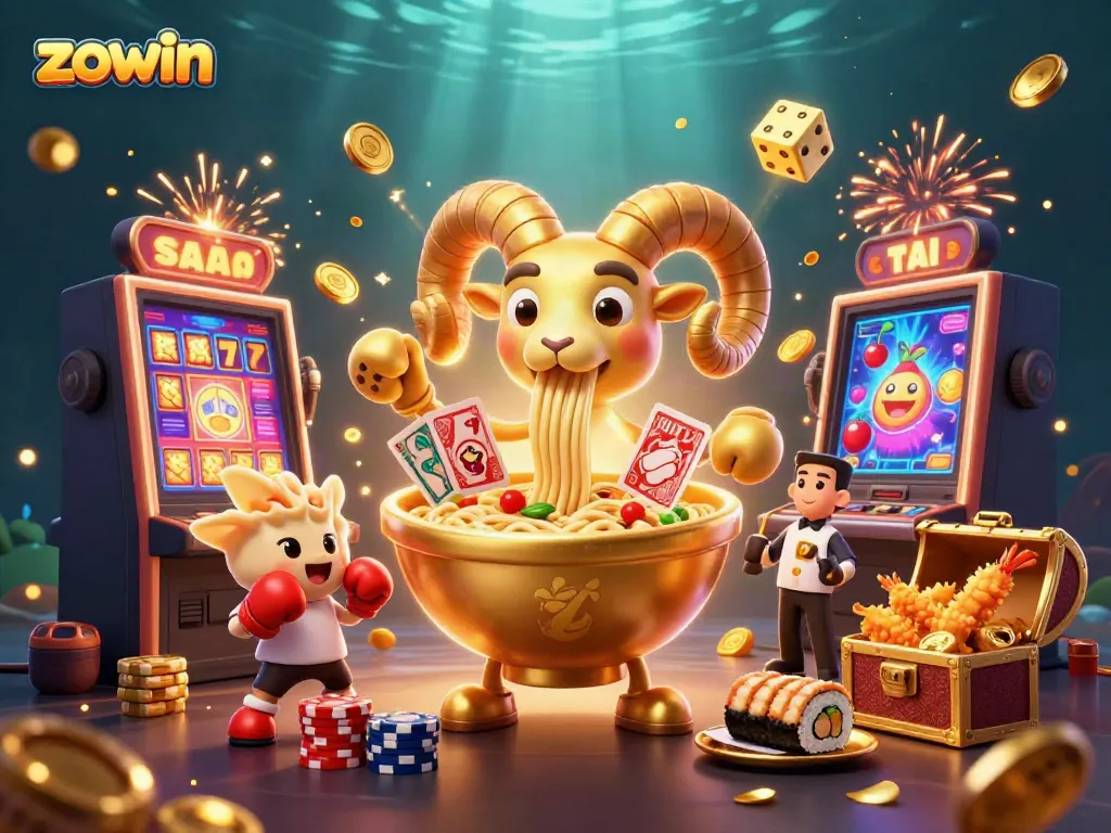 Experience excitement with zowin in a vibrant casino scene featuring engaging cartoon characters.