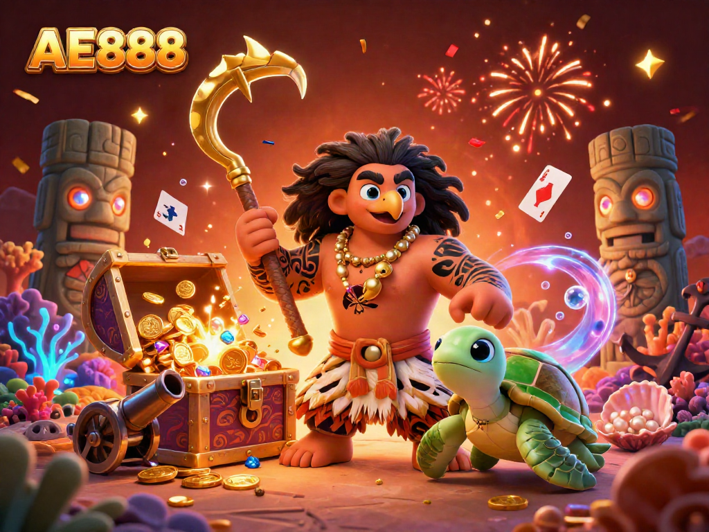 Engage with AE888's vibrant 3D illustration featuring hawk and turtle representing thrilling online gambling.