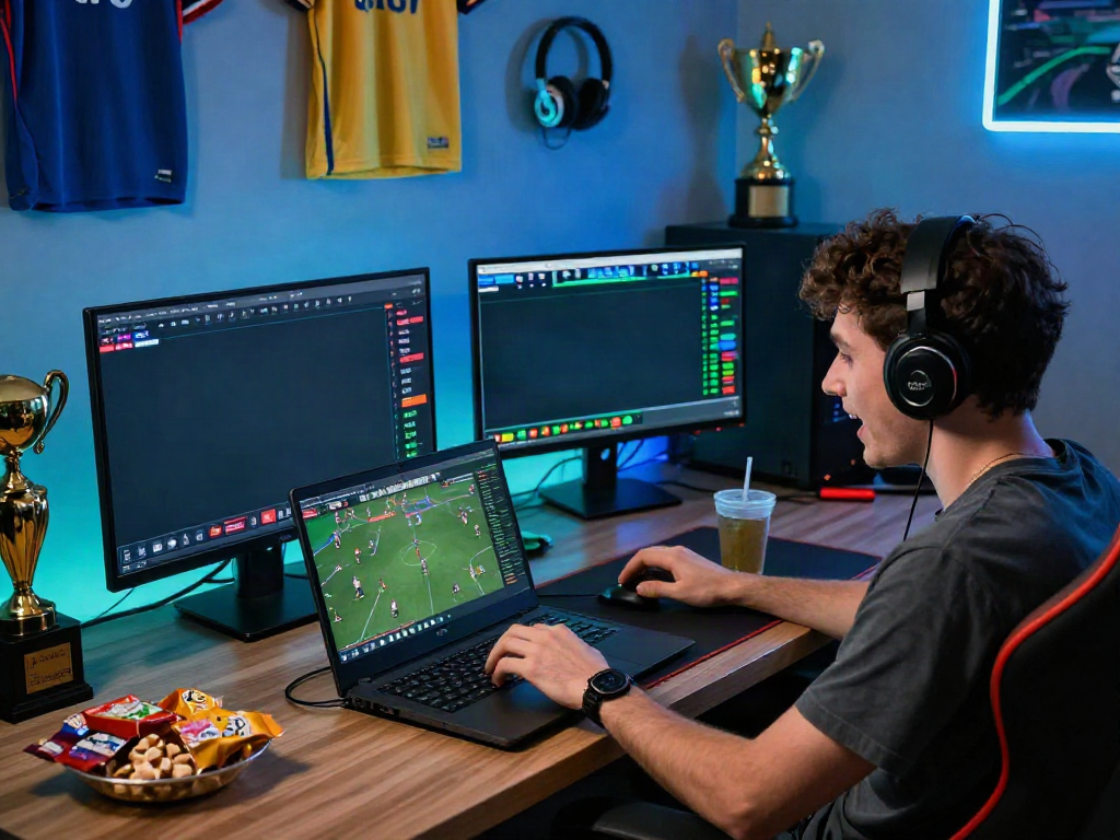 Exciting zbet sports betting scene with a player immersed in gaming.