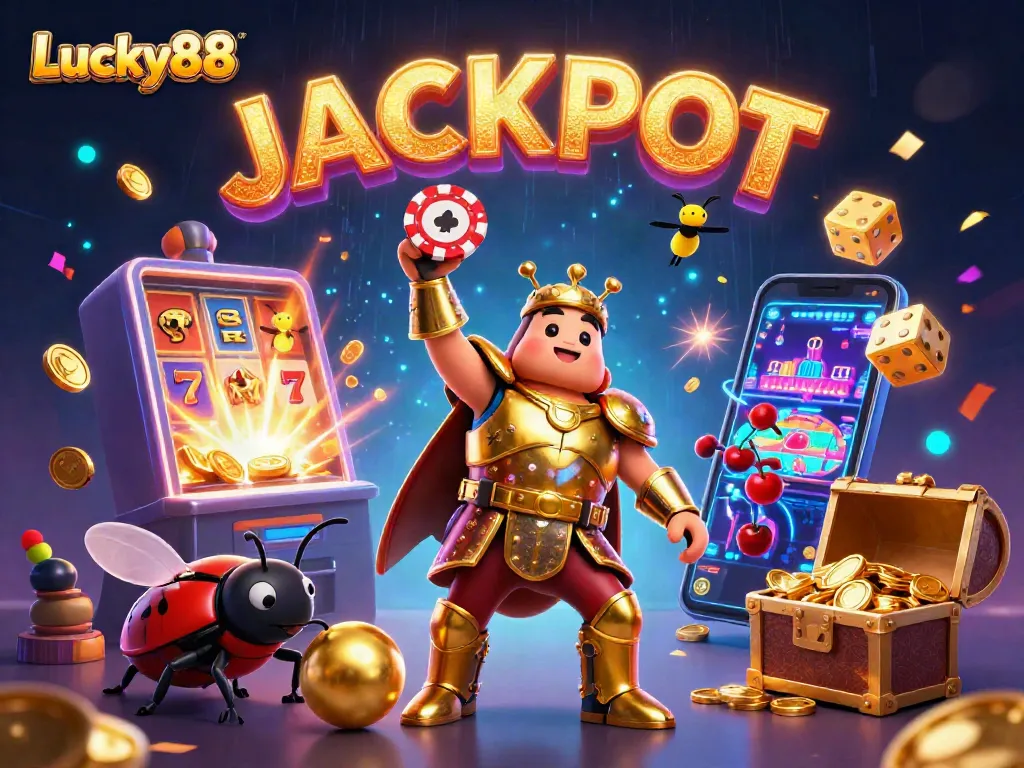 Spin the Lucky88 slot to win with the hercules beetle champion in a vibrant jackpot scene.