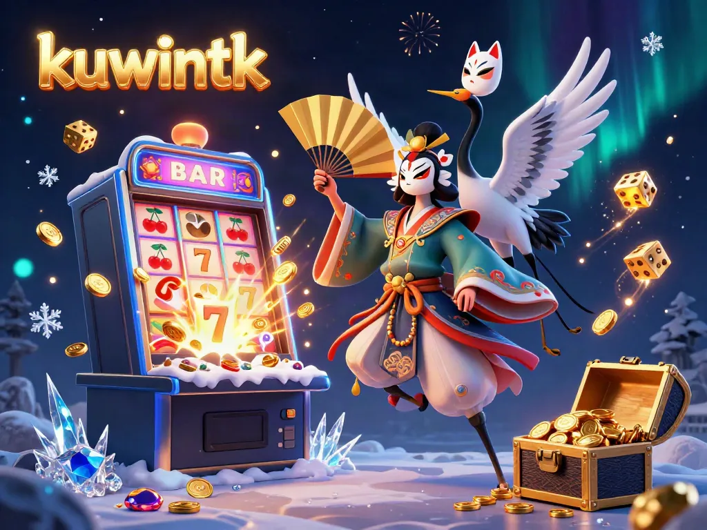 Experience thrilling jackpots with kuwintk's vibrant 3D casino illustration featuring dynamic slot games.