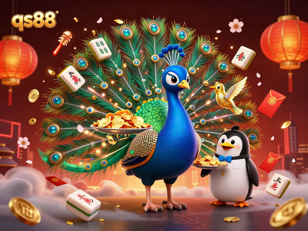 Experience vibrant gaming delights at qs88 with a stunning display of casino characters and joyfully spinning elements.