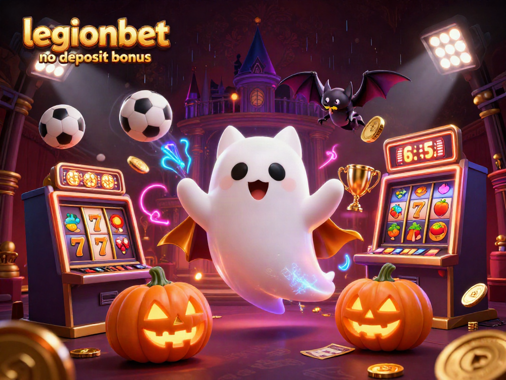 Experience the excitement of legionbet no deposit bonus with a playful ghost cat and vibrant casino elements.