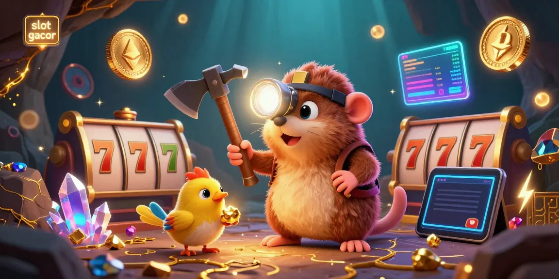 Experience exciting slot gacor adventures with a treasure hunter mole and game elements illustrated in vibrant detail.