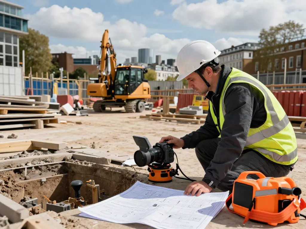 GPR Survey London at construction site with surveyor using radar technology.