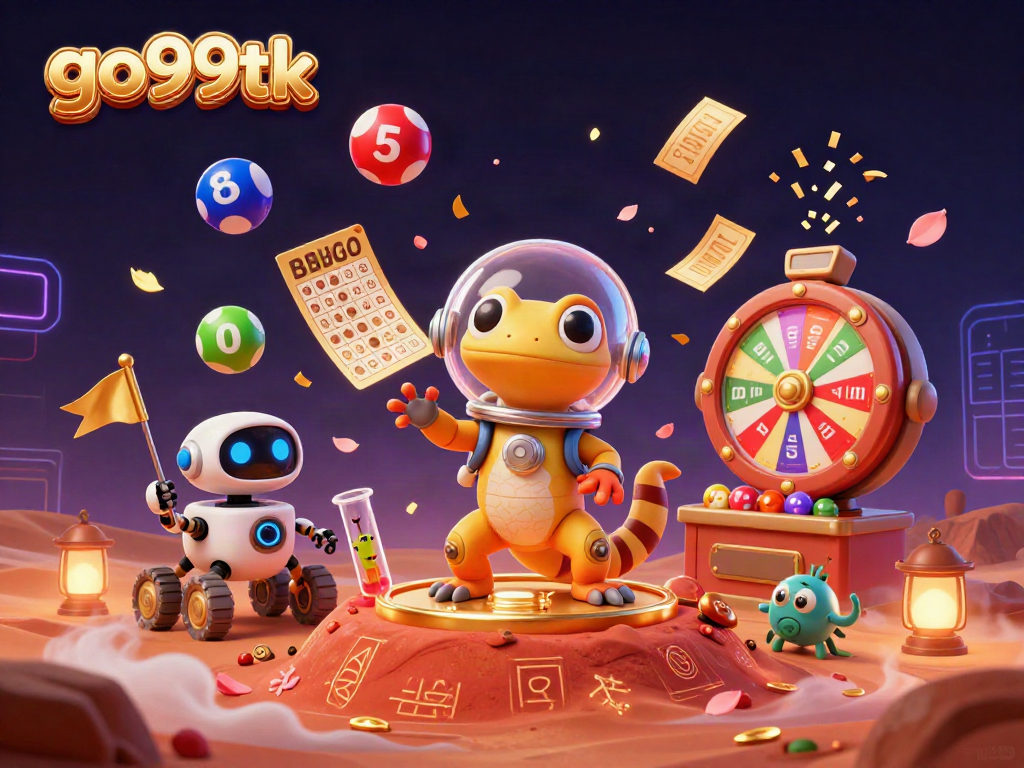 Celebrate wins with go99tk as a Martian gecko discovers a golden casino on Mars amidst excitement.