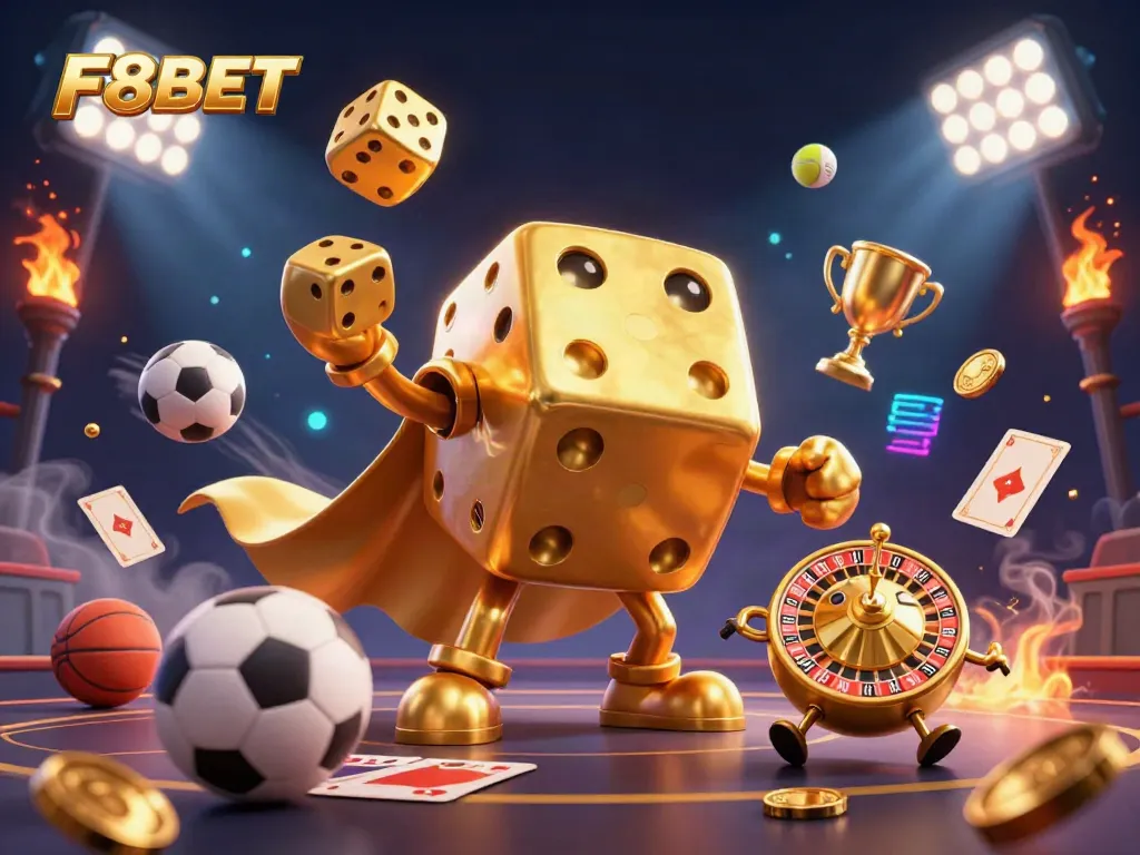 Experience thrilling gameplay at F8BET with dynamic characters and vibrant casino elements in this stunning illustration.