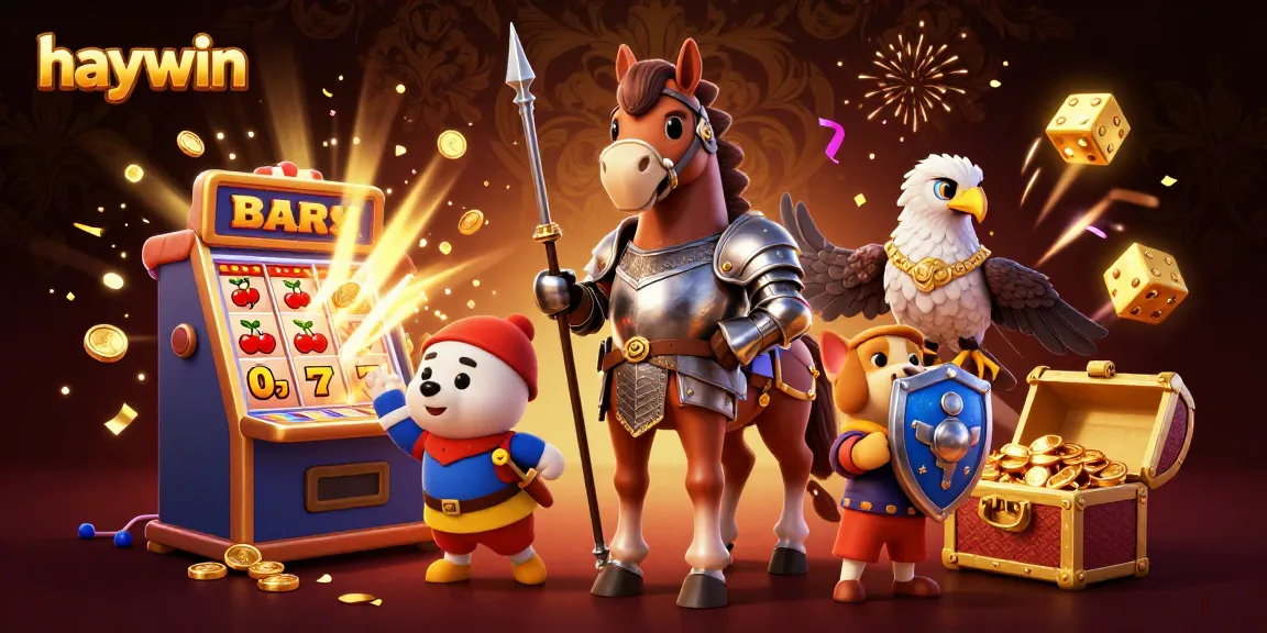 Experience the thrill of haywin with knights and playful puppy amidst casino games and jackpots!
