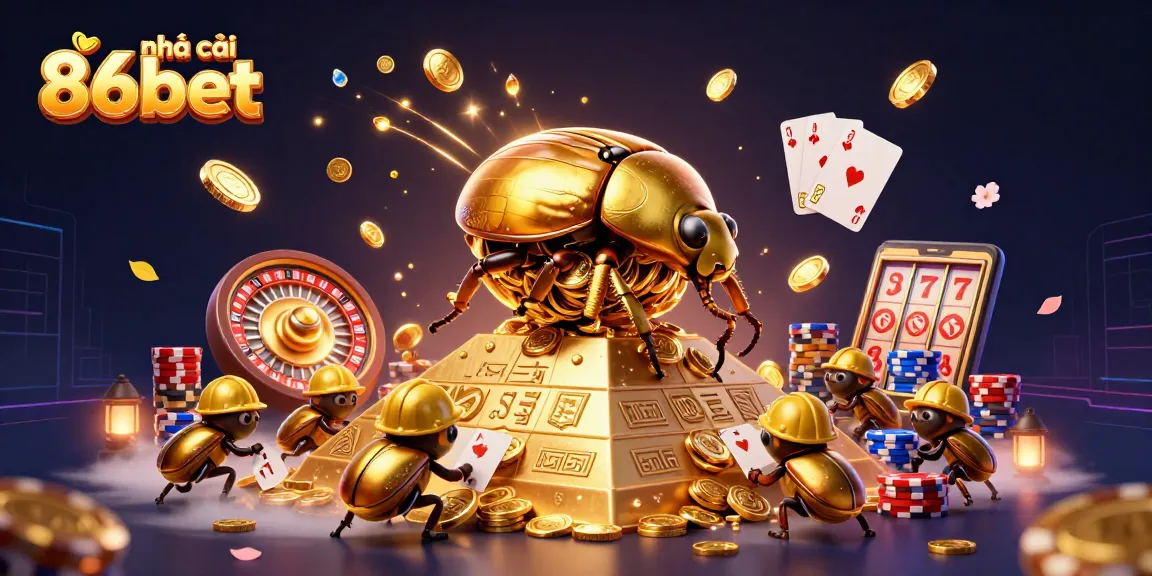Experience the excitement of nhà cái 86bet with a vibrant illustration showcasing golden coins and casino elements.