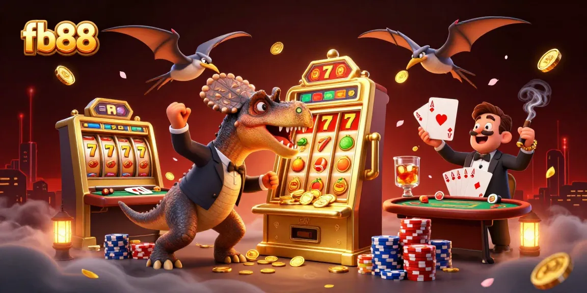Engaging fb88 scene of a pachycephalosaurus hitting a golden slot machine jackpot, surrounded by dynamic casino elements.
