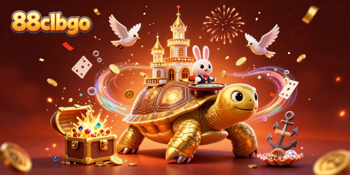 Spin the reels with 88clbgo's vibrant golden tortoise casino scene, showcasing excitement and winnings.