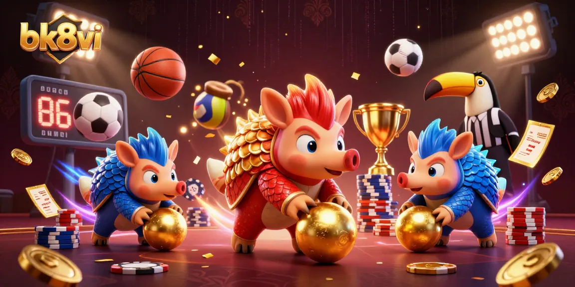 Experience thrilling casino action with bk8vi as rival pangolins roll and bowl through poker chips.