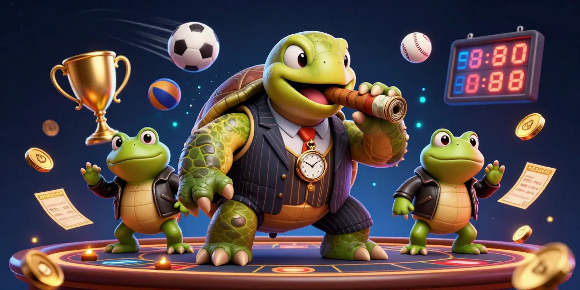 Cổng game Sunwin offers a vibrant 3D illustration featuring a snapping turtle and bullfrog enforcers in action.