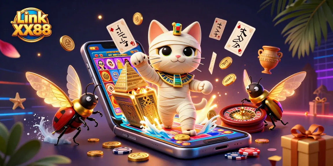 Spin the reels of link XX88 as the Egyptian mummy cat and scarab beetle bring excitement alive!