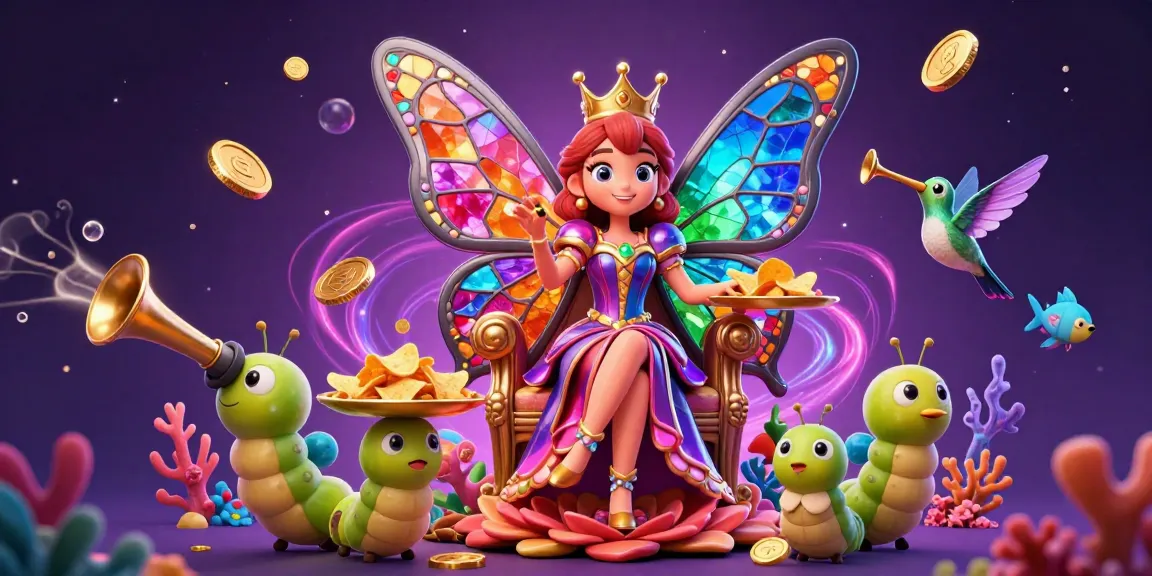 Bắn cá action scene with a colorful fish game cannon and butterfly queen illustrating an engaging underwater adventure.