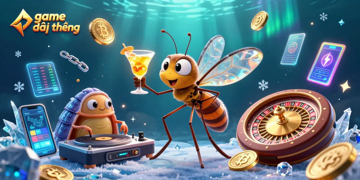 Experience game đổi thưởng in a vibrant 3D scene with unique casino characters and crypto elements.