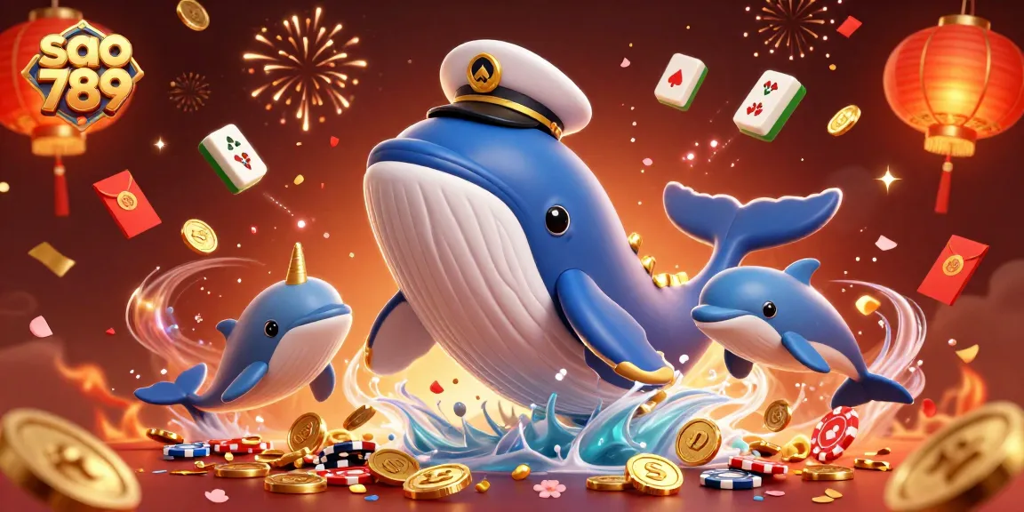 Experience the thrill of sao 789 with a giant whale and dolphins celebrating in a vibrant casino scene.