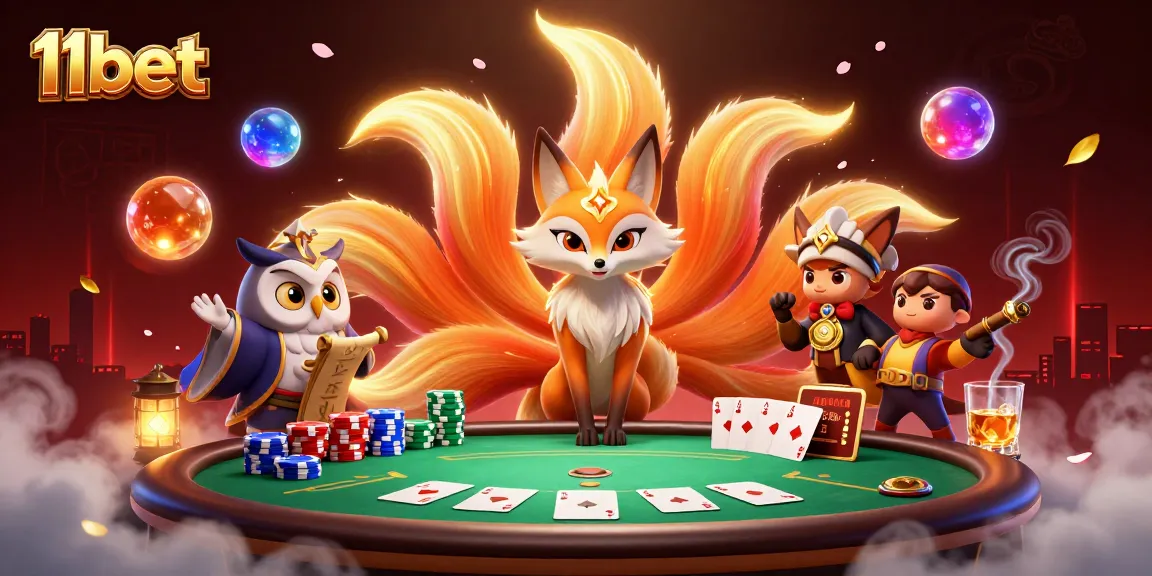 Experience the thrills of 11bet with vibrant poker scenes showcasing colorful characters and game elements.