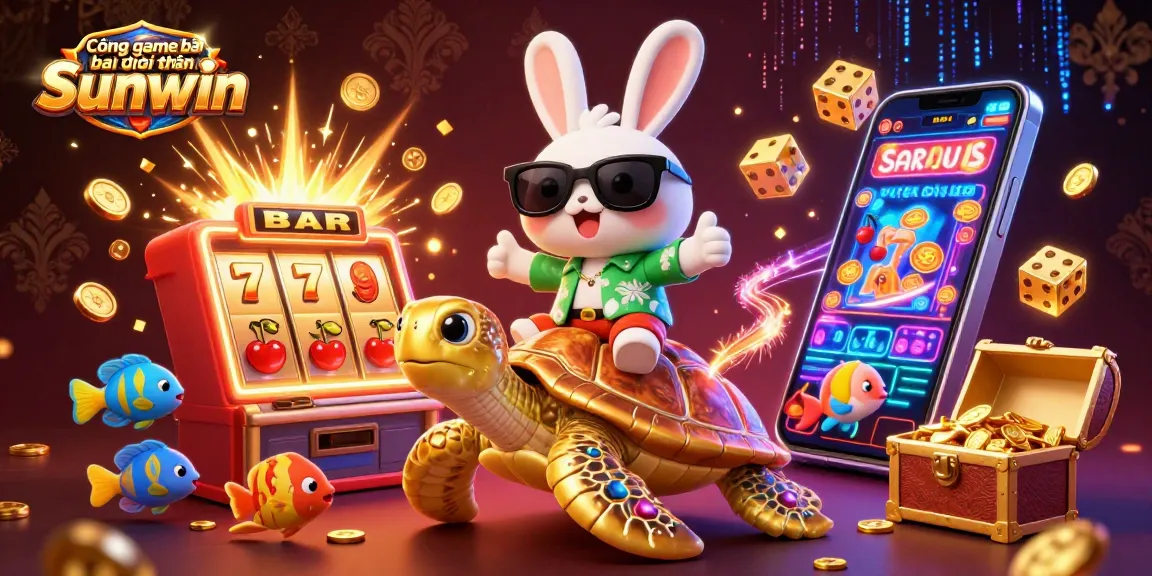 Experience the excitement of Cổng game bài đổi thưởng Sunwin with our lively casino-themed illustration.