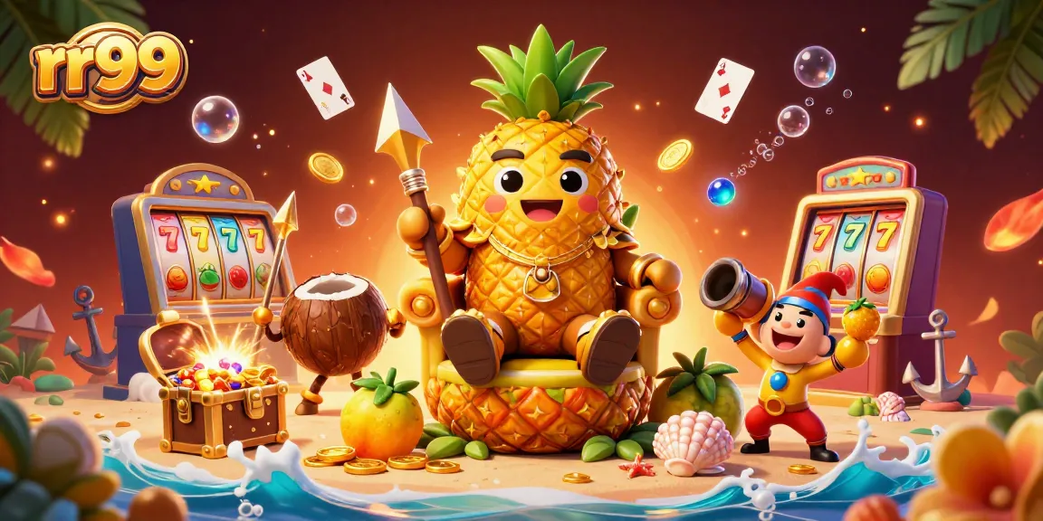Engage with rr99's vibrant casino experience featuring golden characters and dynamic gaming elements.