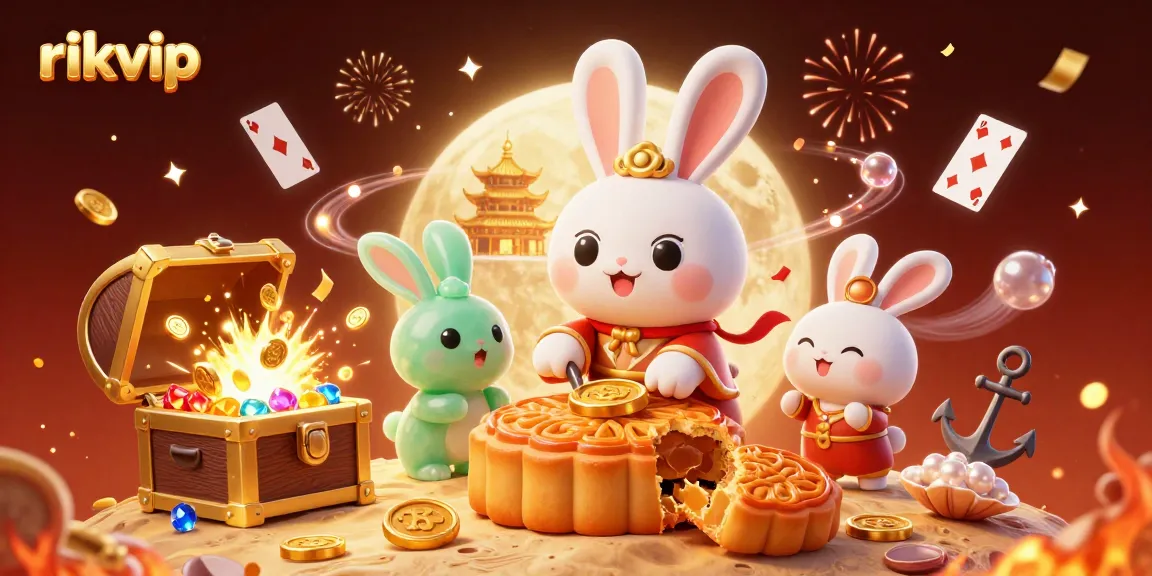 Experience thrilling gameplay at rikvip with a vibrant 3D moon rabbit illustration amid casino elements.