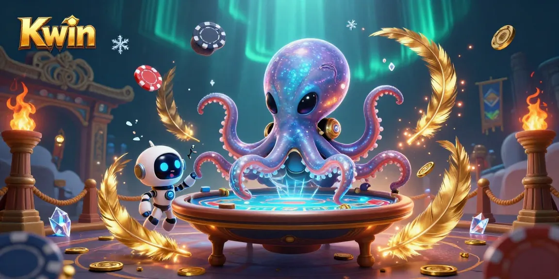 Kwin invites players to engage with an alien octopus at a futuristic poker table, thrilling dynamic casino scene.