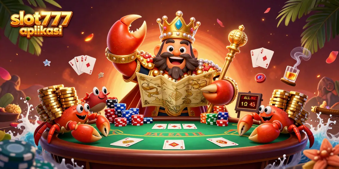 Experience thrilling slots with slot777 aplikasi featuring a golden crab emperor and rich casino elements.