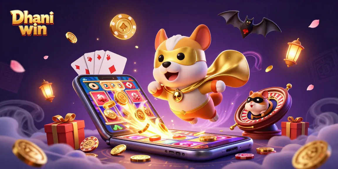 Join the excitement of Dhani win with thrilling games and rewards illustrated in vibrant 3D art.