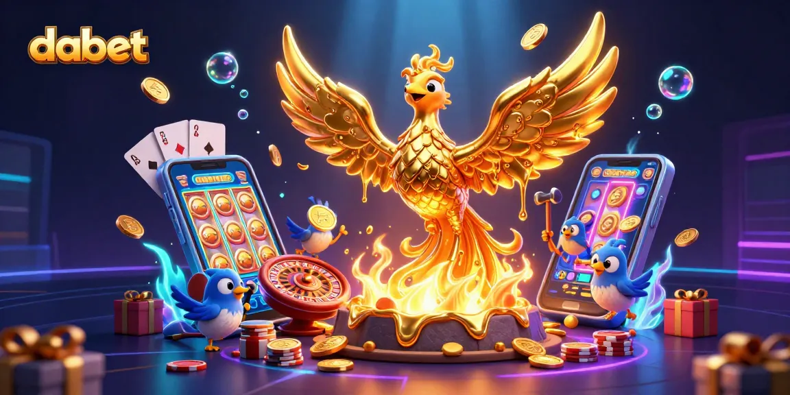 Dabet engages players with vibrant slots and casino excitement through a golden phoenix scene.