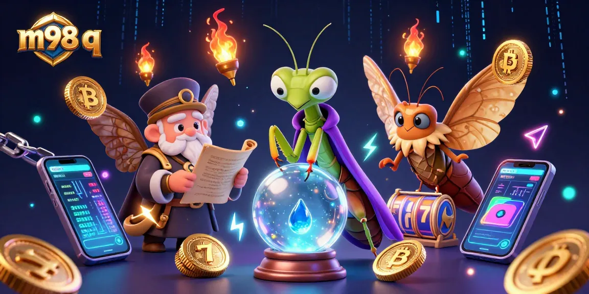 Engage with m98 q by spinning slots with digital fortune and crypto excitement in a vibrant casino scene.