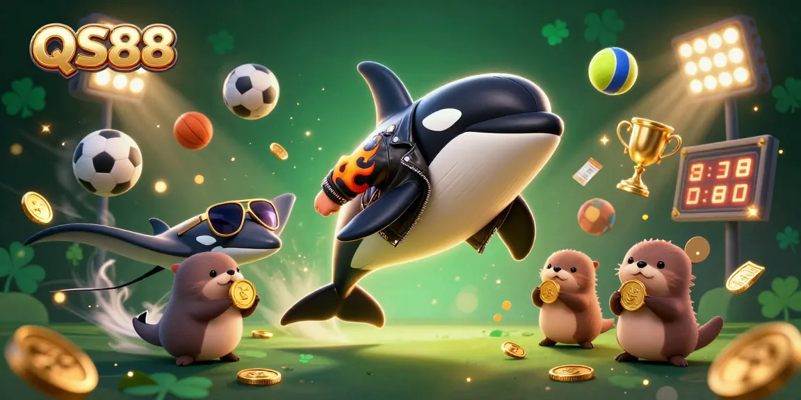 Experience the excitement of QS88 with lively characters and dynamic gaming elements in a vibrant illustration.