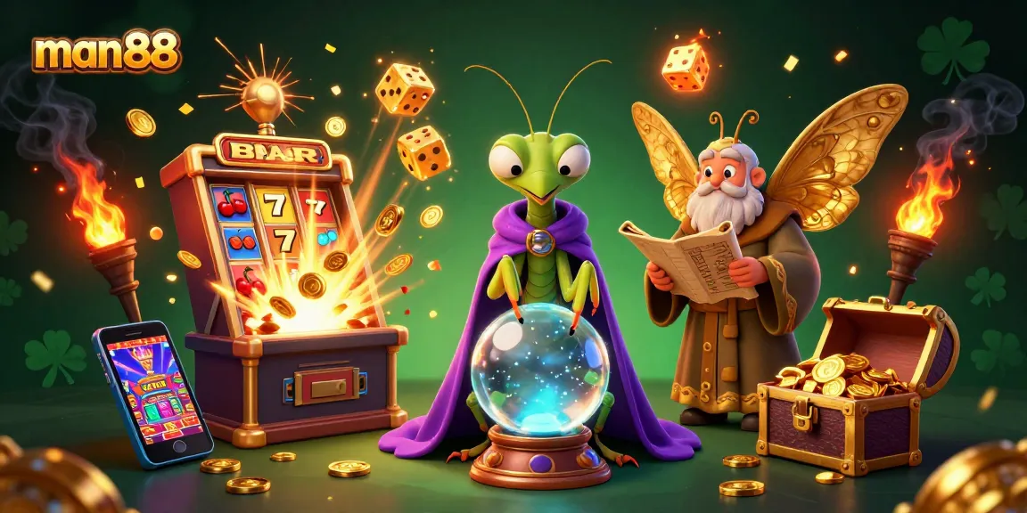 Experience the mystical gaming world where man88 fortune unfolds, featuring vibrant casino elements.